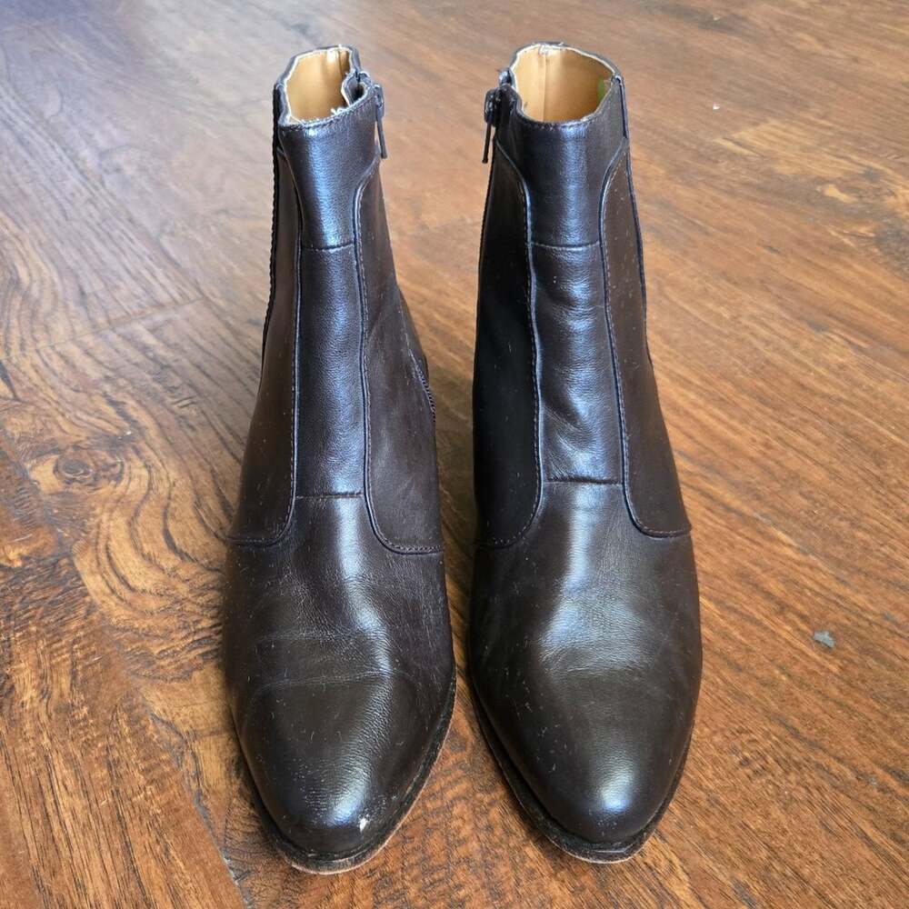 Toscana sz 7.5W mens Brown Leather Chelsea side zip Ankle Boots block heel